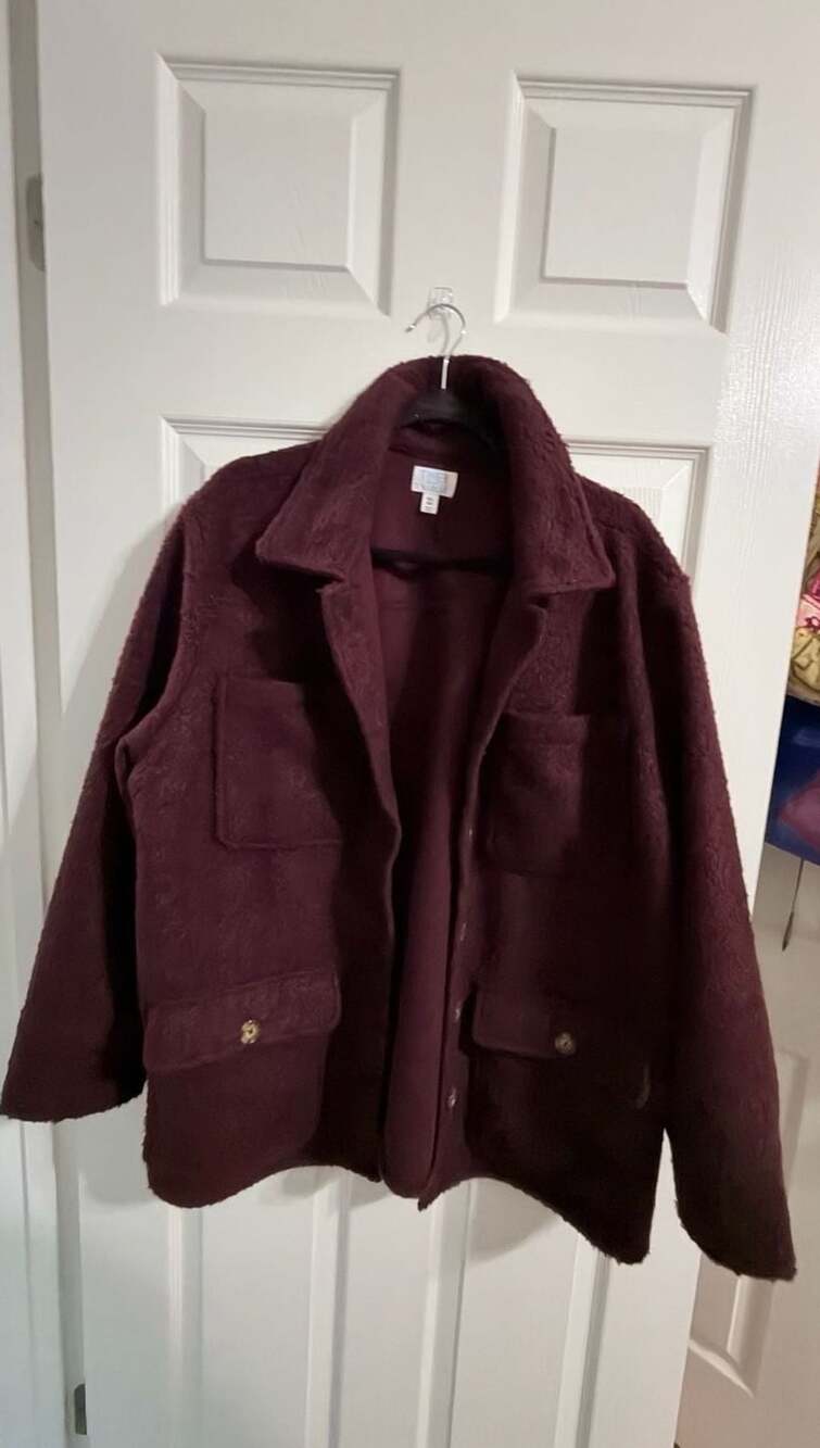Time And Tru Boucle Utility Shacket Size XXL Burgundy